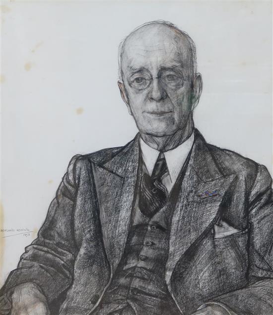 Roeland Koning, pencil drawing, Portrait of a gentleman, signed and dated 1953, 79 x 63cm